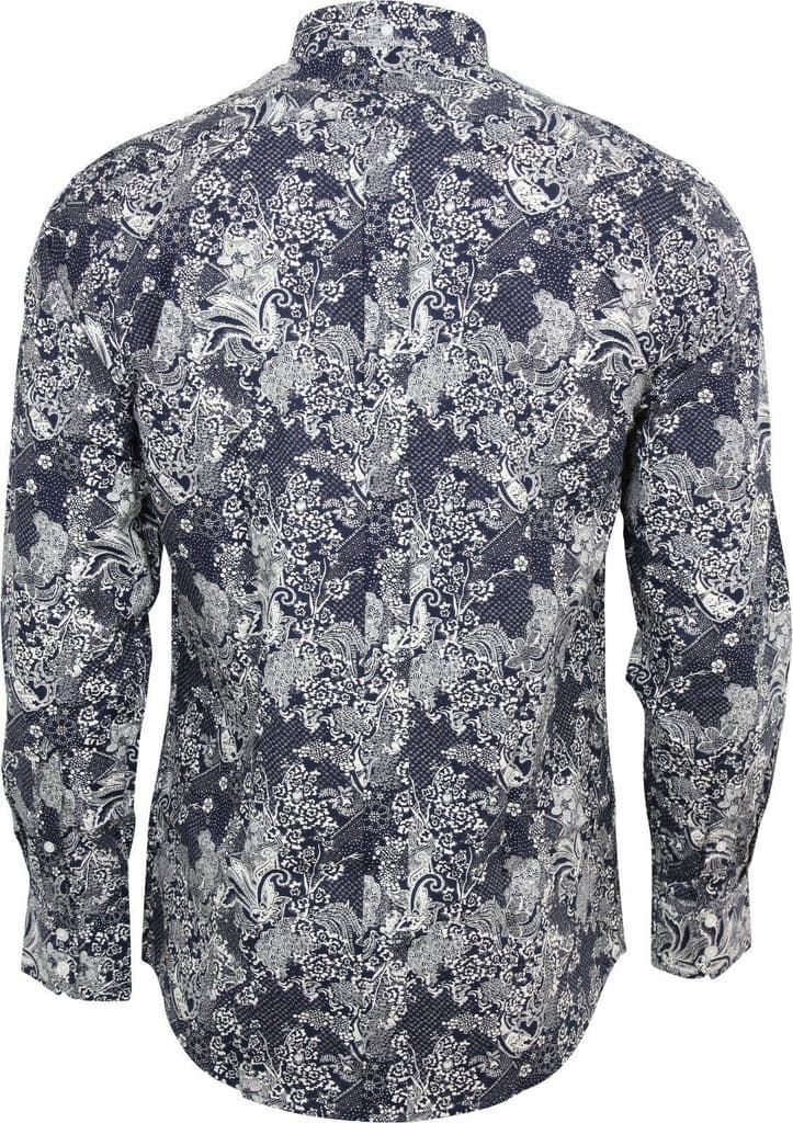 Relco Mens Navy Blue Floral Paisley Long Sleeved Button Down Vintage ...